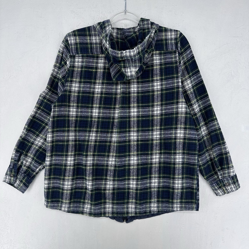 44° North Hooded Shacket Jacket Women's Large Full Zip Cotton Flannel Blue Plaid - Picture 7 of 12